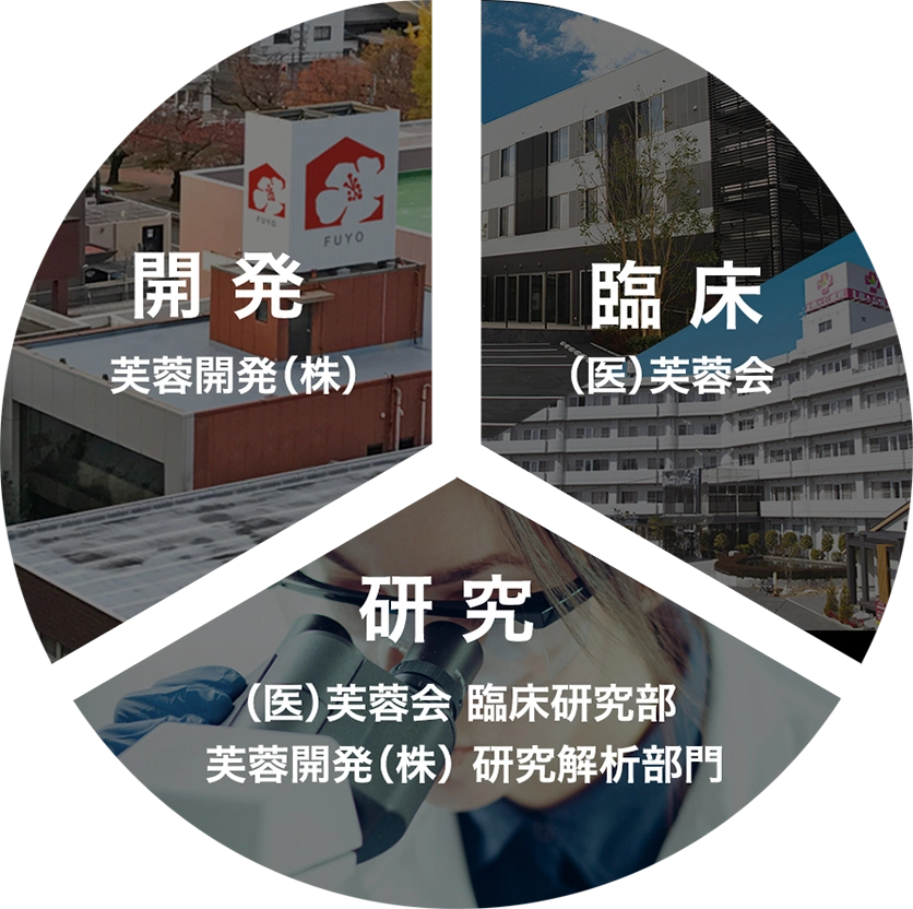 開発：芙蓉開発（株）　臨床：（医）芙蓉会　研究：（医）芙蓉会 臨床研究部、芙蓉開発（株） 研究解析部門